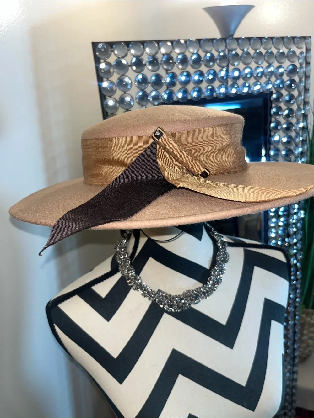 Classic Wide-Brim Brown Women's Felt Hat with Ribbon Accent